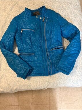 Guess Bright Blue Quilted Zip-Front Puffer Jacket